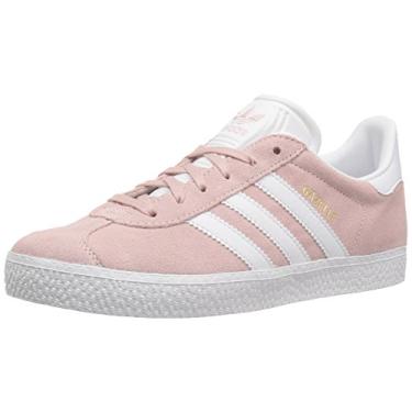 Imagem de adidas Originals Tênis infantil Gazelle, Rosa gelado/branco/dourado metálico, 13 Toddler
