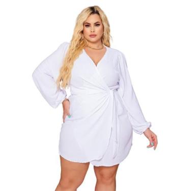 Imagem de Vestido Plus Size Curto Manga Longa Envelope De Amarração - Snazzy Sto