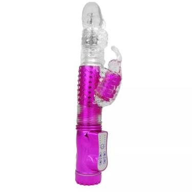 Imagem de Vibrador Rotativo Vai e Vem com Estimulador Clitoriano Borboleta e 36 