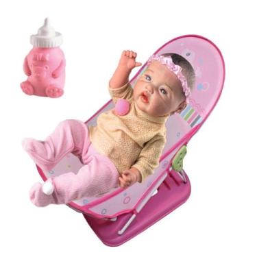 Imagem de Kit Boneca Bebê Reborn Realista + Cadeirinha Banho Portatil - Milk Bri