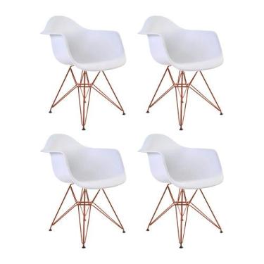 Imagem de Kit 4 Poltronas Eiffel Eames Brancas com Braço Daw em Ferro Cobre - Up