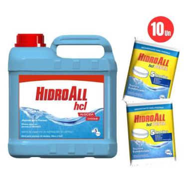 Imagem de Kit Algicida Choque 5L 10 Pastilhas de Cloro Penta HidroAll