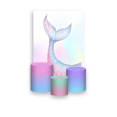 Imagem de Painel De Festa Vertical 1,50 x 2,20 + Trio De Capas Cilindro - Sereia