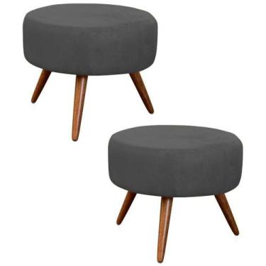 Imagem de Kit 02 Puffs Banqueta Redondo Classic Suede Cinza - DS Estofados