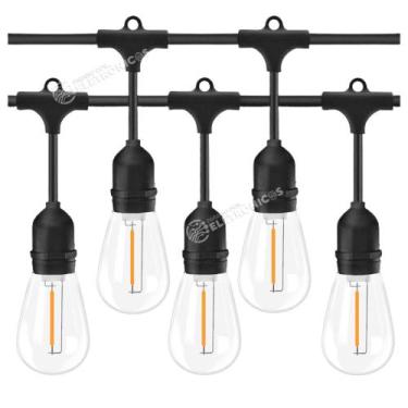 Imagem de Kit Extensão Varal de Luzes 5 Metros + 5 Lâmpadas 1W Retrô Bulbo Com F