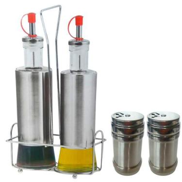 Imagem de Kit Galheteiro + Saleiro/Pimenteiro 5 Peças Inox/Vidro - Top Chef.