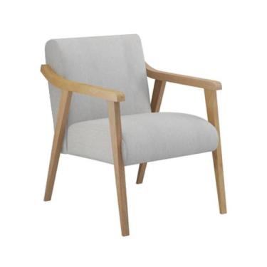 Imagem de Poltrona Decorativa Flavia tecido linho cinza madeira maciça cor Natur