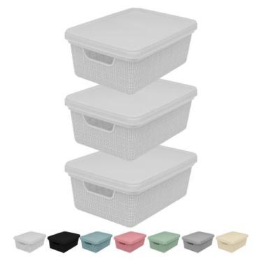 Imagem de 3 Cestos Caixa Organizadora Rattan 19x13 c/ Tampa Organização Lavander