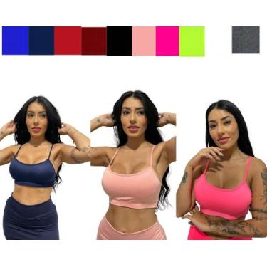 Imagem de kit 3 top alça fina feminino com bojo removível TB moda fitness, Sorti