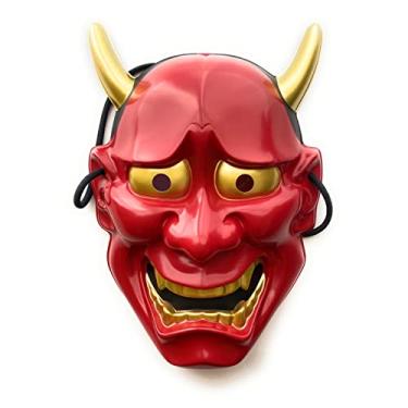 Imagem de Samurai Oni Mask Hannya Mask Japanese Scary Demon Halloween Costume Ninja Warrior Evil Cosplay Props, Red