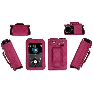 Imagem de Coldre padrão xadrez diamante premium com protetor de tela e clipe de cinto (cordão de pescoço) para bomba de insulina mínima Medtronic 630G/640G/670G/770G/780G (todos os modelos) (HOTPINK)