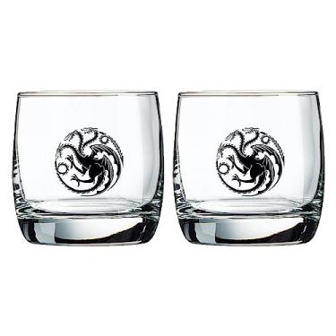 Imagem de Game of Thrones - Copos de Whiskey Targaryen Sigil, Vidro, Reutilizável, 290 ml, Pacote com 2 Unidades, Resistente a Quebras