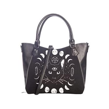 Imagem de Lost Queen Bolsa Pentacle Coven – Bolsa de mão pentagrama estilo alternativo Moonphase Cat Goth Emo, Preto, Large
