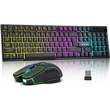 Imagem de Teclado e mouse sem fio para jogos, bateria recarregável com retroiluminação RGB, sensação mecânica, anti-ghosting, com botão lateral para PC, computador, laptop, compatível com Windows, Mac, PS4/Ps5,