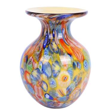 Imagem de Vaso de vidro redondo amarelo, vaso de vidro soprado, vaso de vidro colorido, vasos de vidro redondos para centros de mesa, decoração de casa boho moderna, mesa de jantar, centro de mesa de