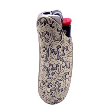 Imagem de HUMWE Capa de isqueiro de metal com design de flor vintage, bolsa de manga para isqueiro BIC tamanho completo (padrão)