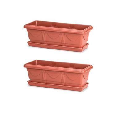 Imagem de 2 Jardineira Floreira Romana Cerâmica 50cm Nutriplan + Prato