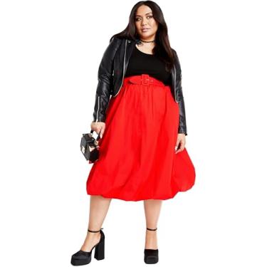 Imagem de City Chic Vestido midi de manga curta gola redonda com cinto e bainha bolha flare, Tigerlily/preto, 58