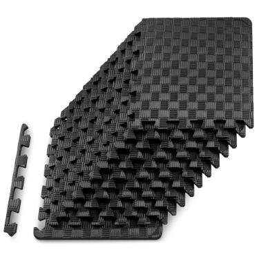 Imagem de ProsourceFit Tapete de quebra-cabeça de exercício de 1,5 cm, tapete xadrez de espuma vinílica acetinada com azulejos de espuma interligados destacáveis, piso de academia para ambiente de treino