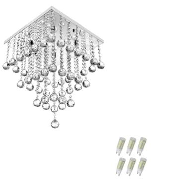 Imagem de Lustre Pendente De Cristal Legitimo Classic Square Long 40 com Lâmpadas 3000K (Branco Quente)