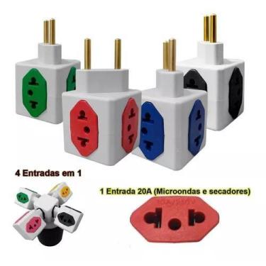 Imagem de Kit 10 Adaptador Tomada Pino Cubo Colorido 4 Saídas 10a 20a - Exito