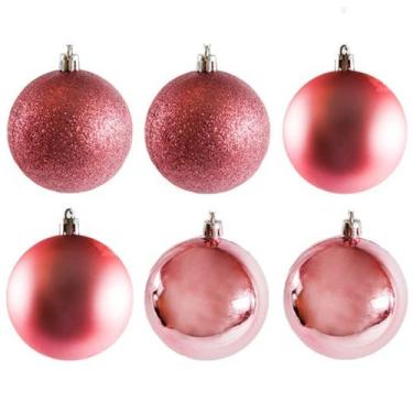 Imagem de Kit Bolas de Natal Rose Mista para Arvore de Natal 6Pçs 7cm - Riomaste