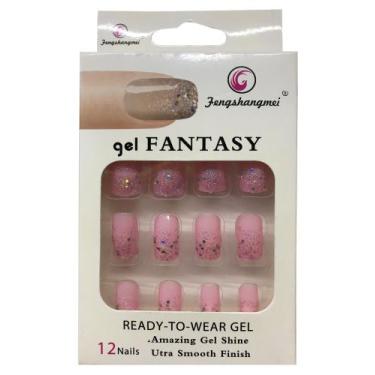 Imagem de Kit com Peças 12 Unhas Postiças Decoradas Brilho Reutilizável Tamanho 