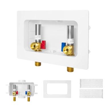 Imagem de 1 PACOTE GUOFIS caixa de tomada para máquina de lavar roupa com dreno central, caixa de lavadora de roupa PEX com prendedor de martelo de água de aço inoxidável (entrada de conexão de suor 1/2 "MIP x