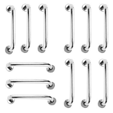 Imagem de Barra de Apoio 40cm Inox Kit 12 Unidades Idoso Banheiro Box Gestante Cadeirante Casa Suporte Corrimao Escada Acessibilidade Segurança Resistente
