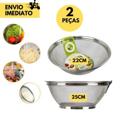 Imagem de 2 Cesta de Inox Escorredor para Lavar Alimentos, Saladas, Legumes, Fru