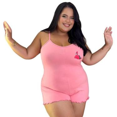 Imagem de Pijama Macaquinho Plus Size Feminino Roupa de Dormir - Isysser, Rosa p