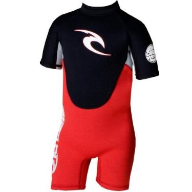 Imagem de Rip Curl Roupa de mergulho infantil para meninos Dawn Patrol manga curta primavera (vermelho/preto, 2)