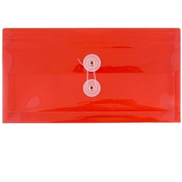 Imagem de JAM PAPER Envelopes de plástico com fecho de botão e cordão - livreto comercial nº 10 - 13 x 25 cm - vermelho - pacote com 3