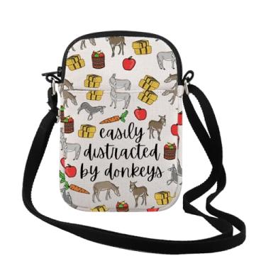 Imagem de TSOTMO Donkey Donner Gift Easily Distracted By Donkeys Bolsa transversal com zíper temático Donkey Spirit Animal, Por Donkeys Cr