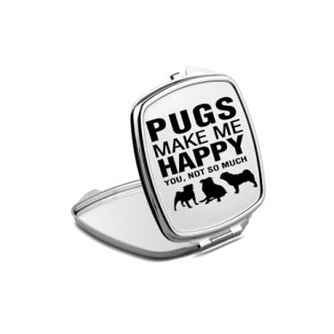 Imagem de Espelho de pugs, presente de pugs, espelho fotográfico Pugs Make Me Happy, espelho de maquiagem de viagem pequeno espelho portátil, espelho de bolso portátil, ideia de aniversário (1, quadrado)