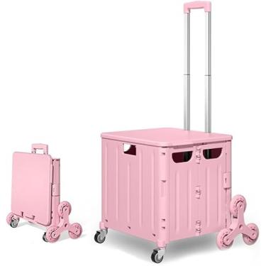 Imagem de Carrinho de compras dobrável de 8 rodas, carrinho de escalada de escada 75L pode puxar oblíquo/reto, caixa de caixa de supermercado para subir escadas com alça telescópica e rodas silenciosa