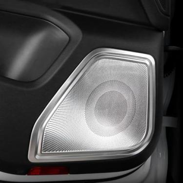 Imagem de MaKeHoblion Acabamento de capa de decoração de buzina de porta de carro, capa de proteção de tweeter para alto-falante de porta compatível com acessórios interiores Porsche Macan 2014-2024
