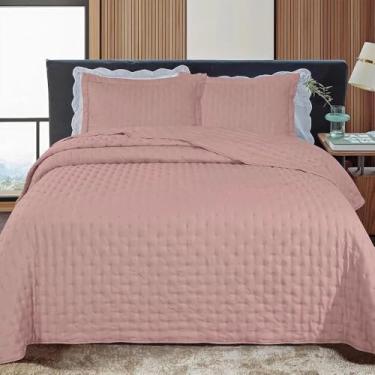 Imagem de Jogo de Colcha Cobre Leito Toque Macio Dupla Face com Porta Travesseiro - Jolitex - Rosa - King