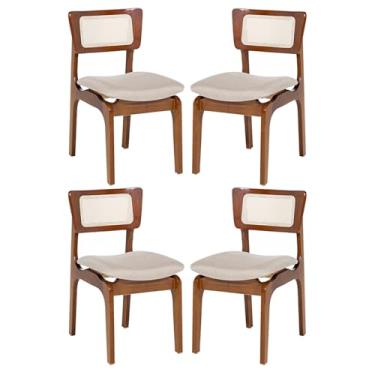 Imagem de Rio Madeira, Kit 4 Cadeiras de Jantar Portugal em Madeira Imbuia Tela Rattan Linho Bege M58