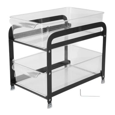 Imagem de Organizador de Armazenamento de 2 Camadas, Suporte para Copos de Mesa para óculos de Escritório, Xícaras de chá de água, Construção de Ferro e PET, Design Arquitetônico Robusto,