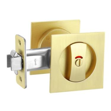 Imagem de Cozy Tower Fechadura de porta de bolso, fechadura quadrada com indicadores vermelho-verde para privacidade, fechaduras e puxadores bidobráveis (ouro escovado)