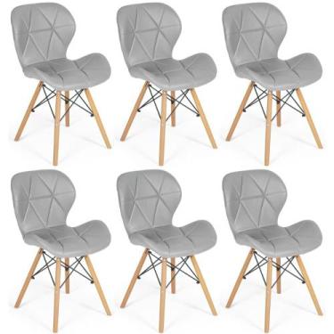 Imagem de Kit 06 Cadeiras Charles Eames Eiffel Slim Wood Estofada - Cinza - Maga