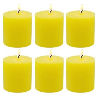 Imagem de Pacote com 6 velas de pilar amarelo – 5 cm de altura x 5 cm de diâmetro, pequenas velas votivas perfumadas de limão para festas, jantares, eventos, decoração de casa