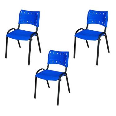 Imagem de Kit 3 Cadeiras Iso Fixa Tubular Igreja Escritório Sorveteria Empilháve