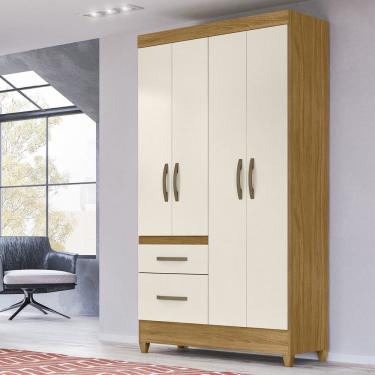 Imagem de Guarda-roupa Solteiro 4 Portas 4 Gavetas e Pés Sobral Freijó/Off