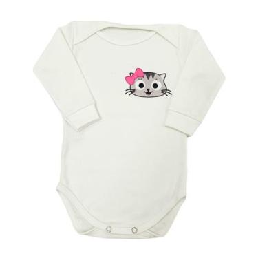 Imagem de Body Manga Longa Gatinha Laço Pink - Mellane Baby, Branco, PP