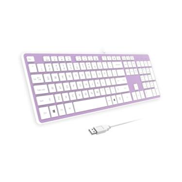 Imagem de B.FRIENDIT Teclado USB com fio com capa/película protetora, teclado plano de baixo perfil com EUA (QWERTY), teclado de computador ultra fino e silencioso durável para PC Windows 11/10/8/7/XP/Vista -