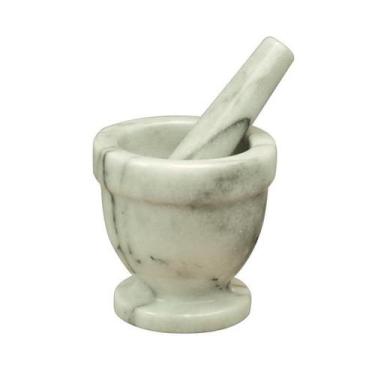 Imagem de Kit Pilão De Mármore Alto Branco e Preto Com Socador Amassa E Soca Tem