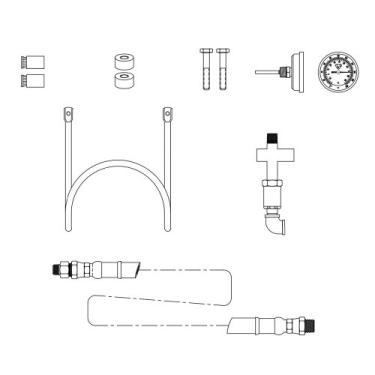 Imagem de T&S Brass Kit de acessórios de válvula industrial MV-1907-04C, mangueira de 1,5 m com suporte e ferragens, termômetro, camiseta giratória