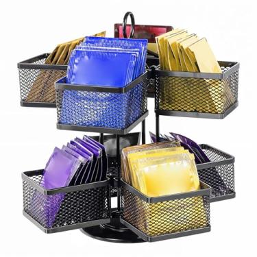 Imagem de Organizador de saquinhos de chá, suporte de armazenamento para saquinhos de chá, carrossel giratório, 96 saquinhos de chá, Lazy Susan, creme de café, adoçante, organizador de chá para balcão de